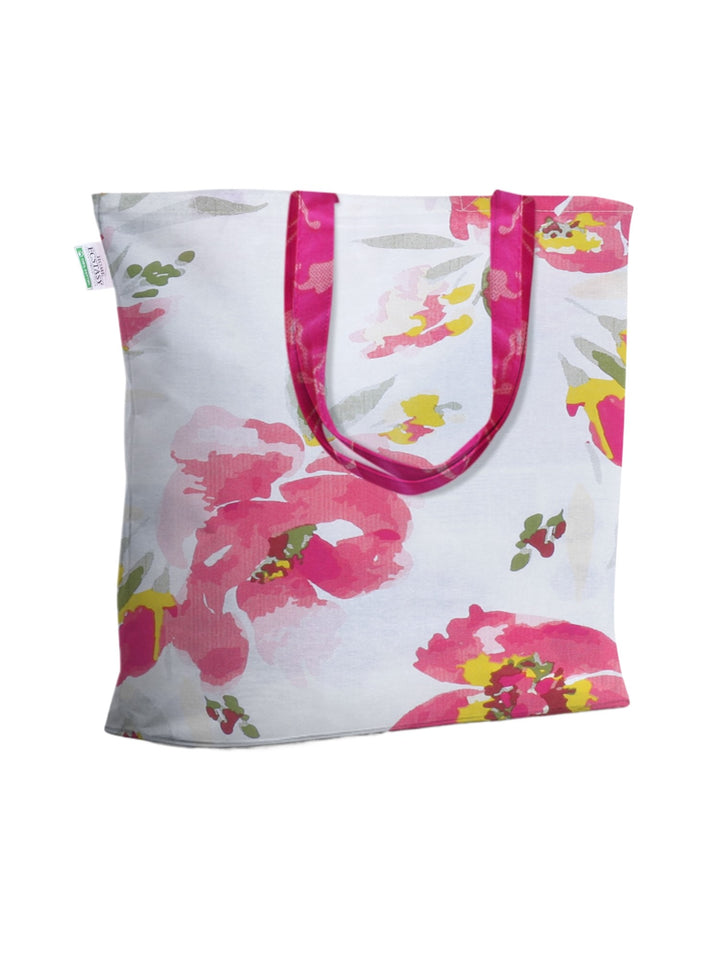 Home Ecstasy 100% Cotton Floral Tote Bag Set Of 2