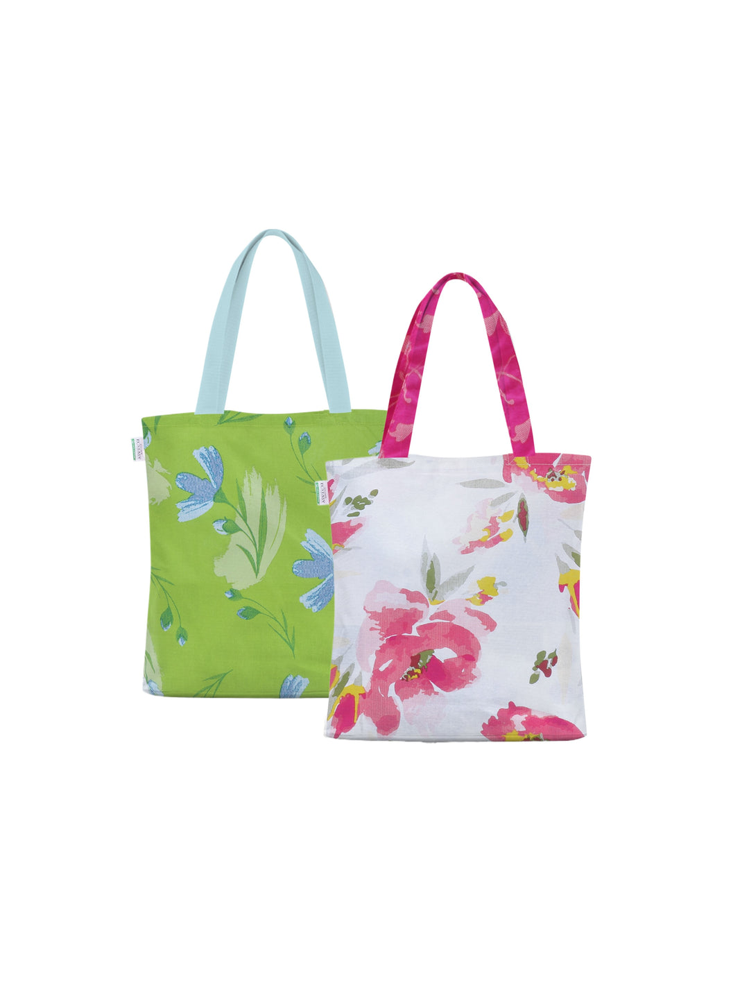 Home Ecstasy 100% Cotton Floral Tote Bag Set Of 2