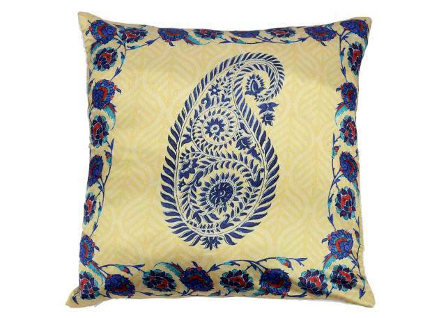 Dreamscape 100% Polyester Abstract Golden & Blue Cushion Cover 16"x16" (Set of 2)