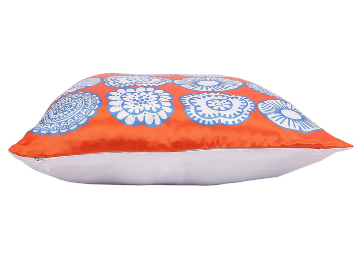 Dreamscape 100% Polyester Abstract orange & Blue Cushion Cover 16"x16" (Set of 2)