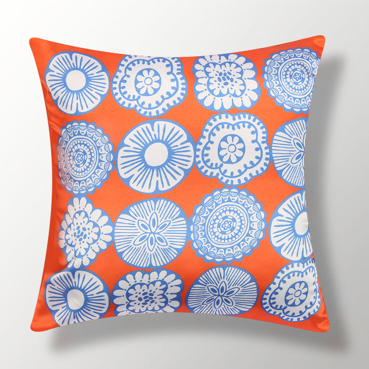 Dreamscape 100% Polyester Abstract orange & Blue Cushion Cover 16"x16" (Set of 2)